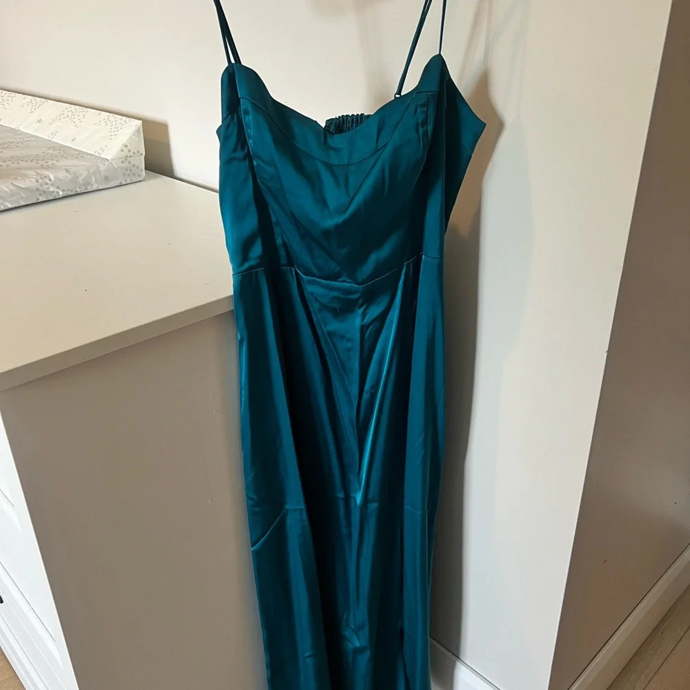 Abercrombie & Fitch Teal Satin Slit Midi Dress - Picture 2 of 3